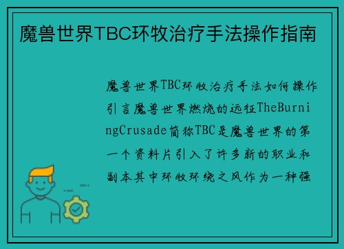魔兽世界TBC环牧治疗手法操作指南